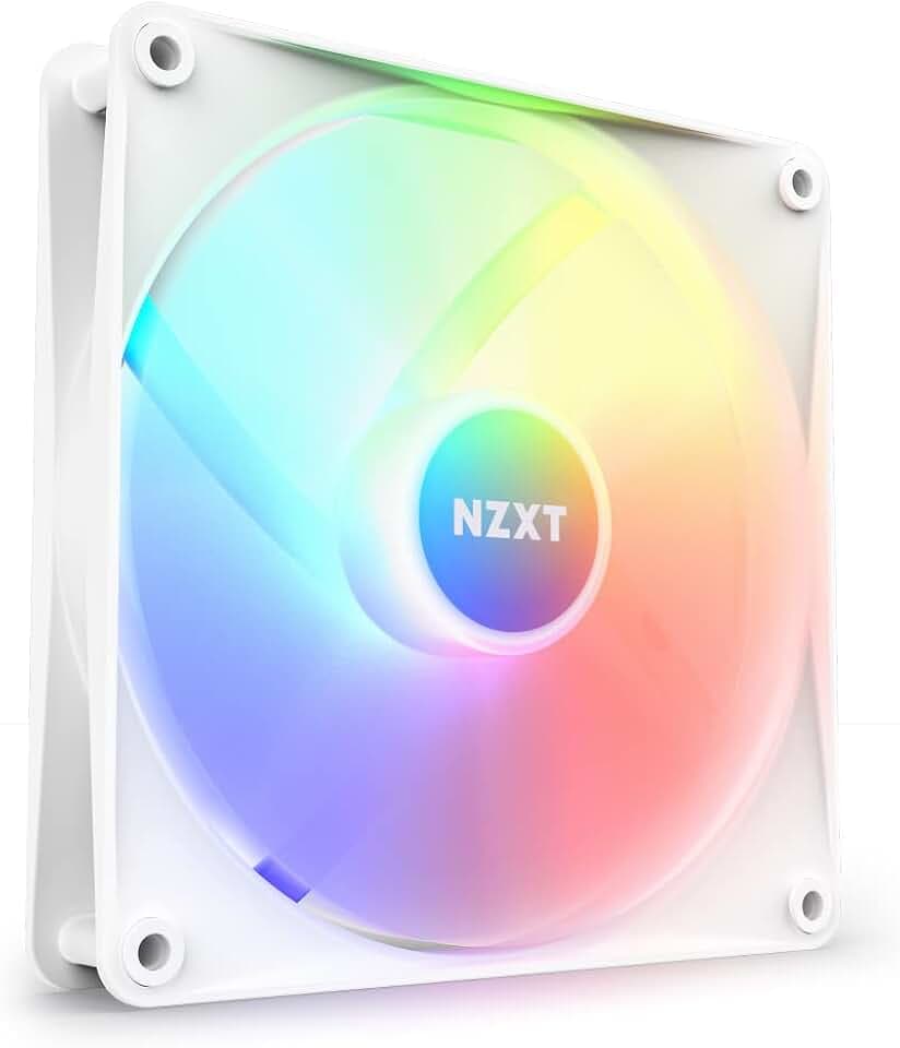 NZXT F140 RGB Core – 140 mm nabenmontierter RGB-Lüfter – 8 einzeln ansteuerbare LEDs, Hydrodynamisches Gleitlager – PWM-Steuerung, CAM-Software, Weiß, Typ des Netzanschlusses 3-polig