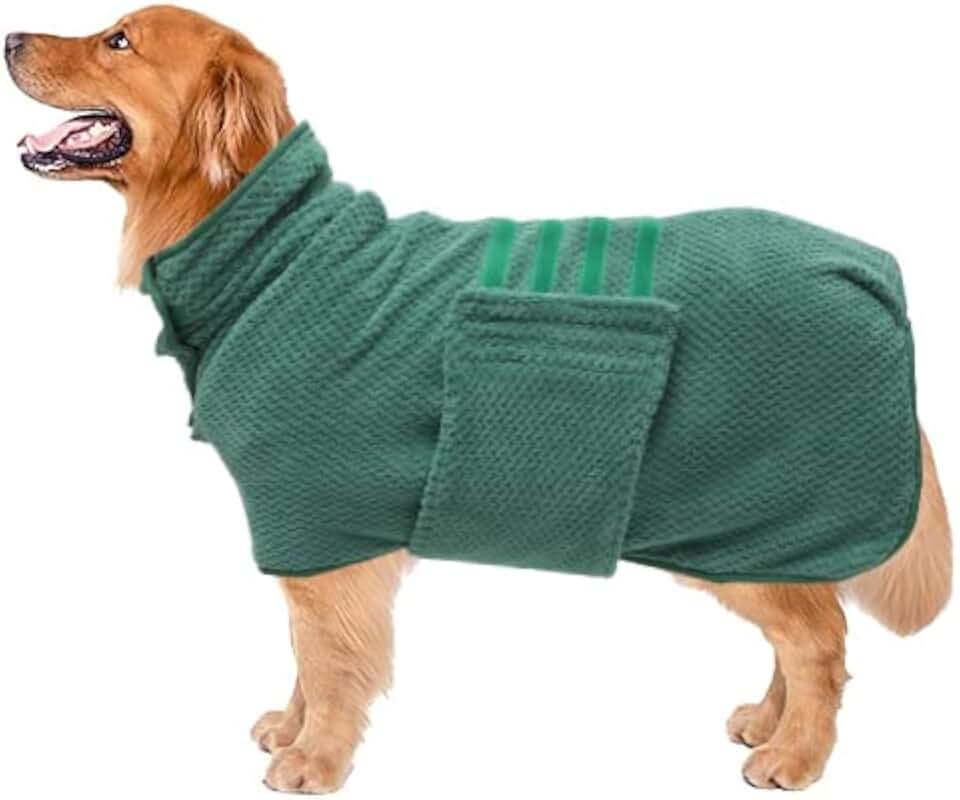 Geyecete Pineapple Grid Fast Drying Super Absorbent Dog Cat Bath Robe Towel - Green-M