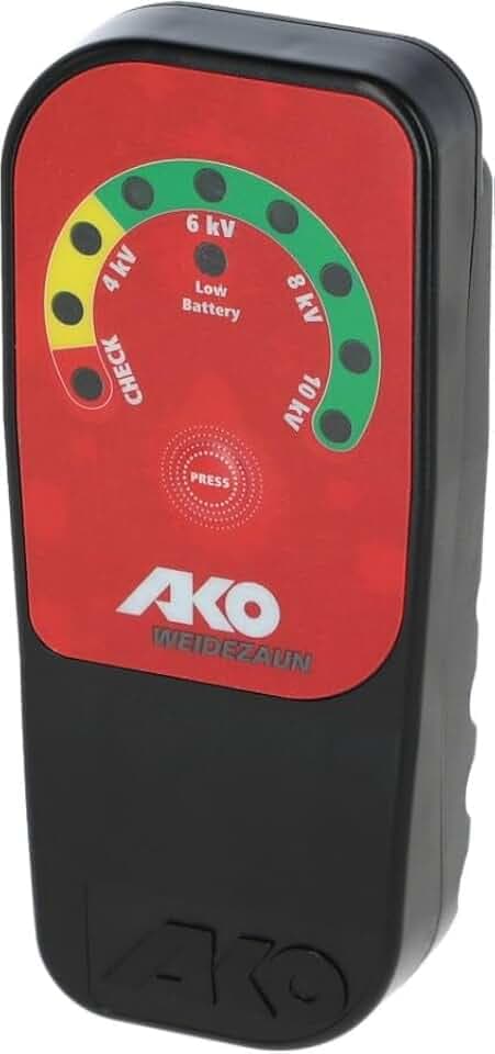 AKO Zaunprüfer mit LED-Anzeige (schwarz/rot, mit 9 Volt Batterie, Zaunabstand 0-5 cm, Tierzaun, Zubehör Weidetiere, Tierzubehör) 442326