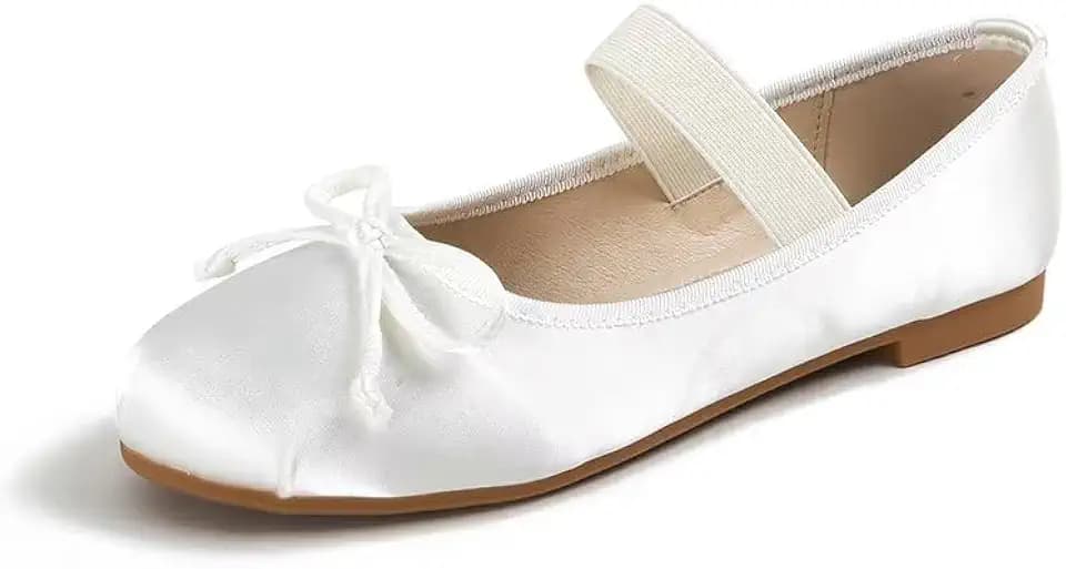 Women's Satin Mary Jane Flats Round Toe Dress Shoes with Elastic Strap