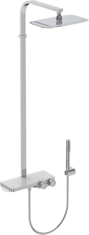 Ideal Standard A7332AA Ceratherm S200 Duschsystem mit Brausethermostat und Ablage – Stick-Handbrause und Regenbrause 20x30 cm – Brauseschlauch 150 cm – in Chrom