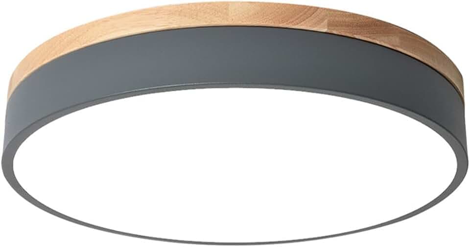 Modern Rund Deckenlampe LED Dimmbar mit Ferbedienung,aus Grau Metall und Holz,24W Led Deckenleuchte Decken-Beleuchtung für Schlafzimmer Kinderzimmer Galerie Bad 3000-6000K Licht,φ40CM