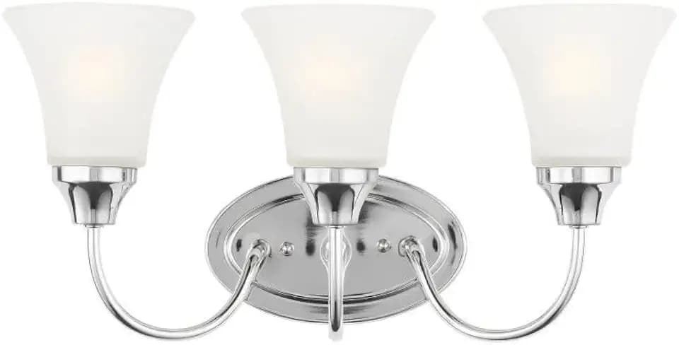 Generation Lighting 44807-05 Holman - 3 Light Wall Bath Sconce, Chrome Finish with Satin Etched Glass, 180 Total Watts, 9 Inch Height, Steel Construction, Damp Rated