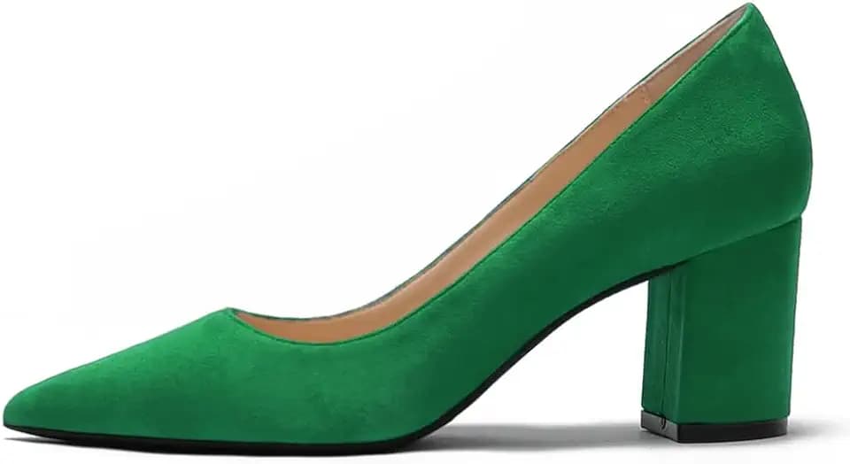 JOY IN LOVE Women's Pointed Toe Chunky Block Heel Pumps
