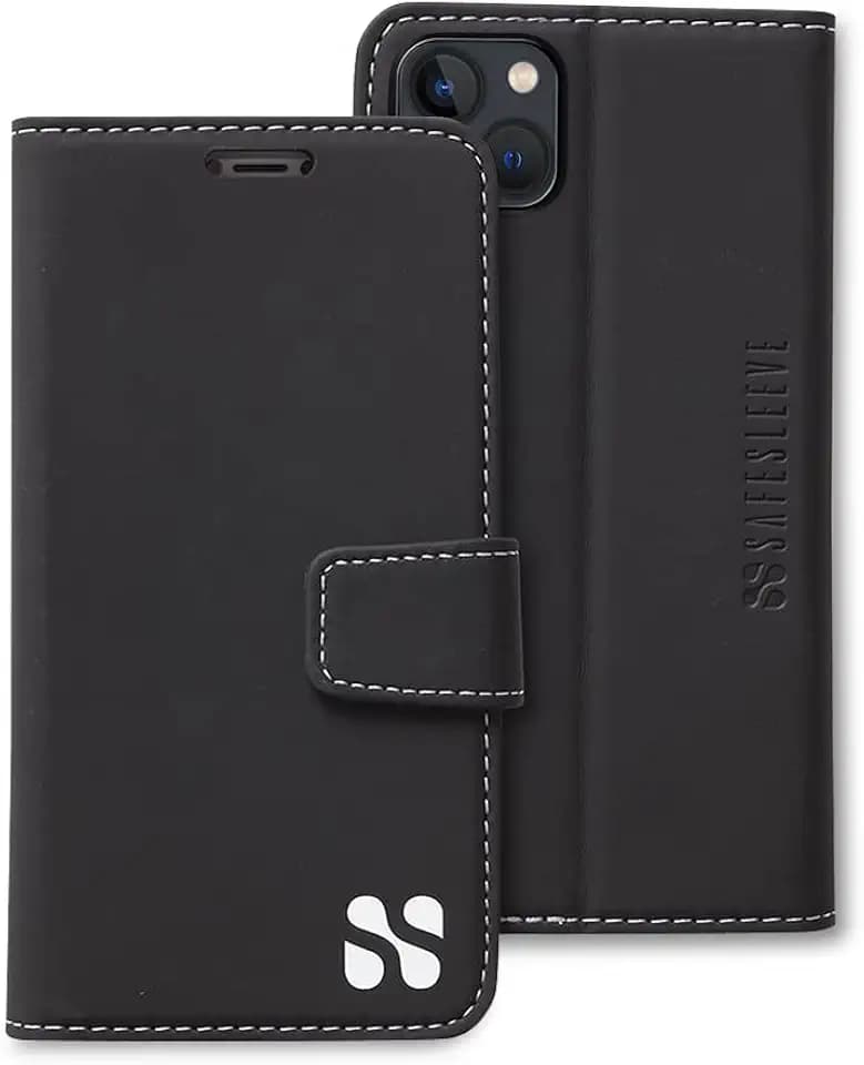 SafeSleeve EMF Blocker Leather Wallet Case for iPhone 14, Black