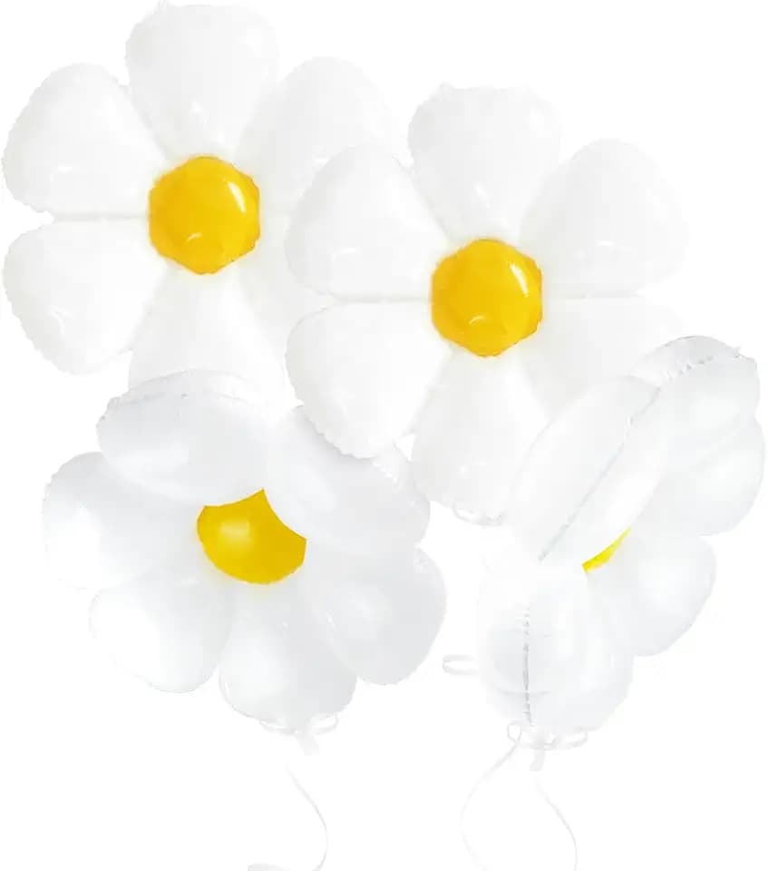 4D Floatable White Daisy Balloons White Flower Balloons Fairy Floral Daisies Flower Decorations, 4 Pack Huge 43''Garland Groovy Boho Daisy Party Supplies For Retro Hippie Birthday Baby Shower Wedding