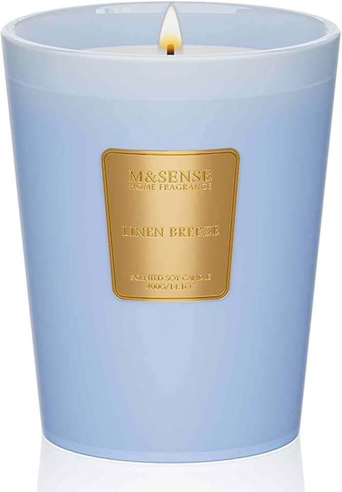 M&SENSE Duftkerze Frische Leinenbrise | 400 g Kerze im Glas aus Sojawachs, 75 Std. Brenndauer, Zarter Duft, Non Toxic | Perfekt für Schlafzimmer & Zen-Geschenke
