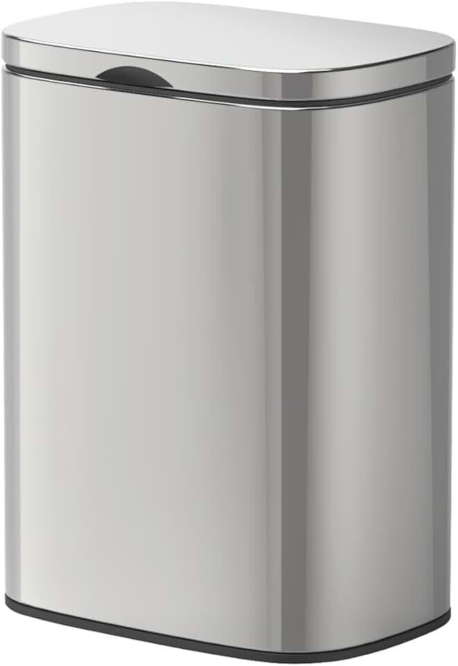 WENKO Wand-Kosmetikeimer Mod. Sare 5 Liter, Mülleimer mit Deckel und Easy-Close Absenkautomatik, Badezimmer-Eimer aus rostfreiem Edelstahl glänzend, Befestigung ohne bohren, 21,5 x 29,5 x 19 cm