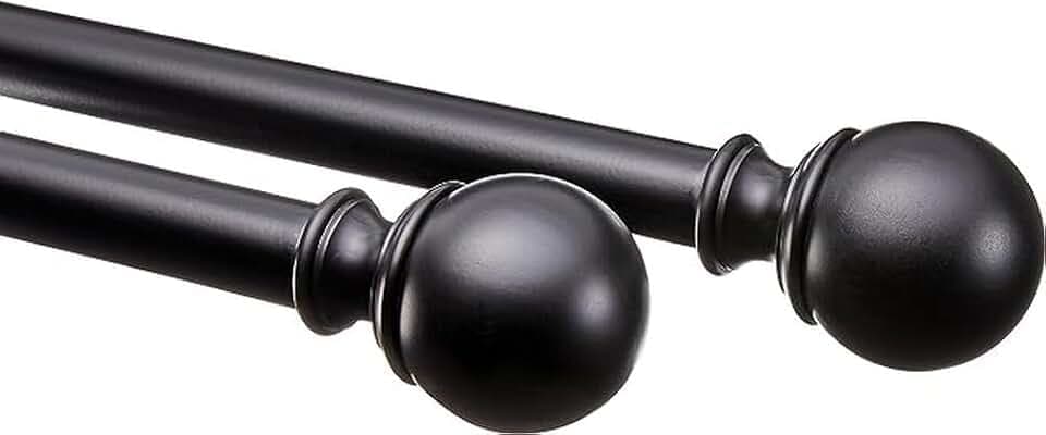 Amazon Basics Ausziehbare Gardinenstange mit Kugelendstücken, 19 mm Durchmesser, 91 bis 183 cm, Schwarz
