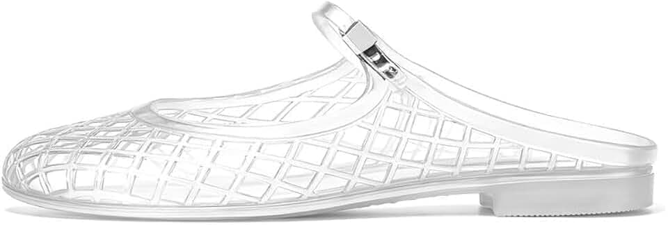 MAVMAX Clear Jelly Slide Sandals for Women Mary Jane Mules Breathable Closed Toe Flat Summer Slip On Mesh Slides for Woman