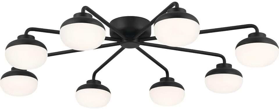 Kichler Remy 40.75" Flush Mount Modern 8 Light LED Ceiling Fixture with Satin Etched Cased Opal Glass Shades in Black for Kitchen, Living Room or Dining Room (40.75"x33.25"x7.75"), 52608BK