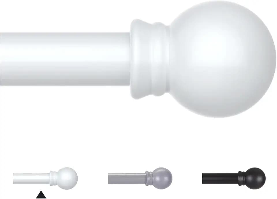 Thestoa Curtain Rods for Windows 66-120 Inch, 5/8" White Curtain Rods, Stainless Steel Small Curtain Rod for Bedroom, Living Room,Kitchen,Farmhouse, Outdoor Curtain rod White