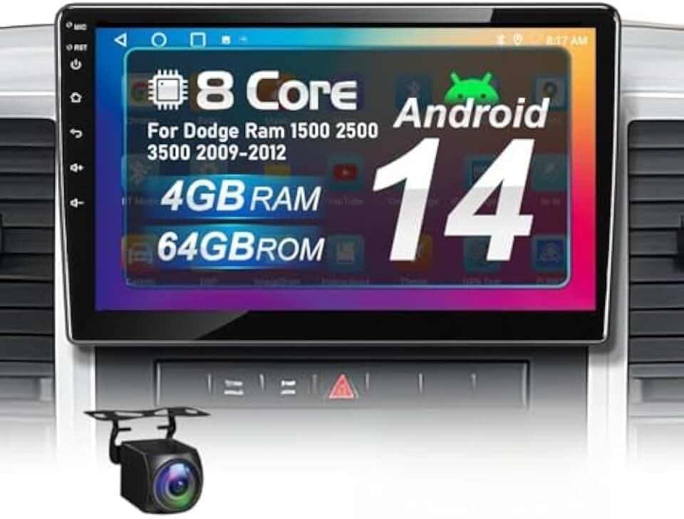 Upgraded 8 Core Car Radio for Dodge Ram 1500 2500 3500 2009-2012 | Android 14, 4+64G with DSP Audio | Wireless CarPlay & Android Auto | 10" Ultra HD Touchscreen| Backup Camera, SWC, AM/FM/RDS