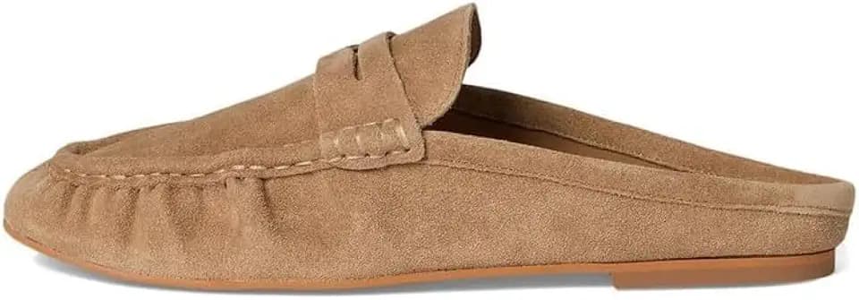 MAVMAX Mule Loafers for Women Backless Flats Fashion Ruched Slip On Comfortable Round Closed Toe Casual Slides Shoes,Tan,US9