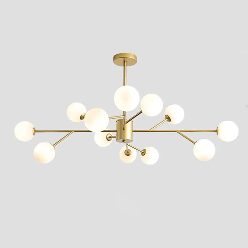 12-Flammig Mid Century Glaskugel Sputnik Kronleuchter Gold
