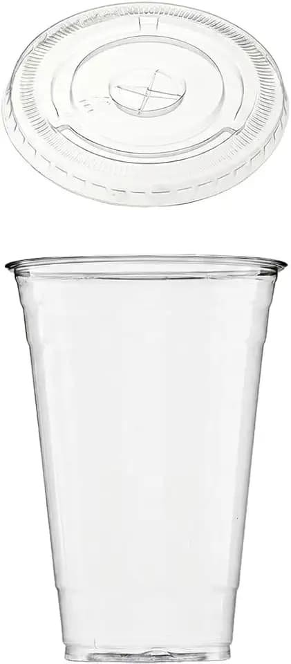 24 oz Crystal Clear Plastic Cups with Flat Lids (100 Count) - Crack-Resistant PET - Commercial Grade - Cold Beverages, Smoothies, Iced Coffee