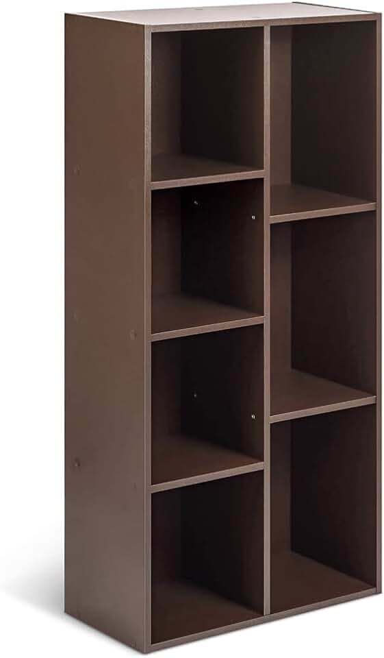 Amazon Basics Bücherregal mit 7 Fächern Würfel, Braun, 50 x 24 x 106 cm | Wohnzimmer