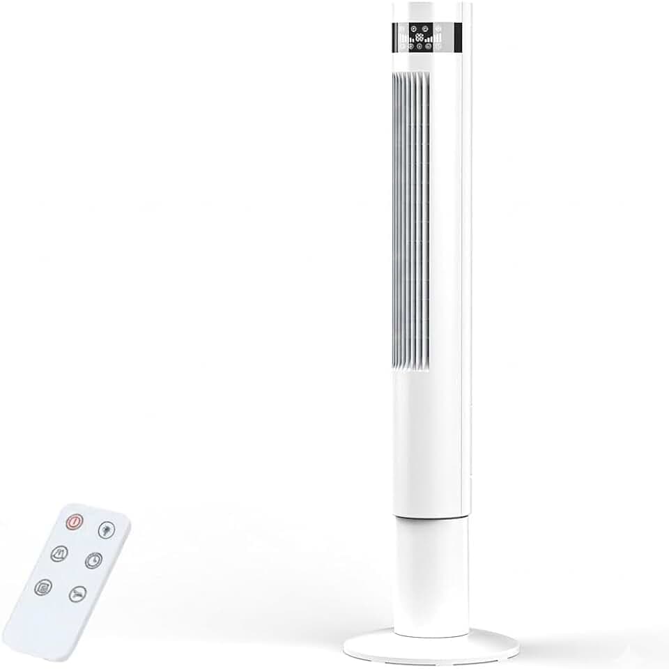 COWSAR Portable Tower Fan for Bedroom, 43'' Oscillating Quiet Floor Fan with 3 Modes&12H Timer, Remote, Bladeless Fan for Room, Home, Office