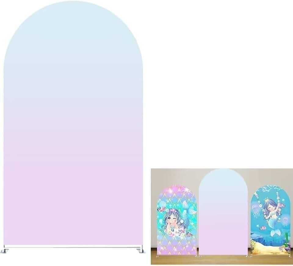 Mermaid Arch Stretchy Backdrop Gradient Color Undersea Arched Stand Covers for Girls Birthday Party Decoration GX-120-4x7ft