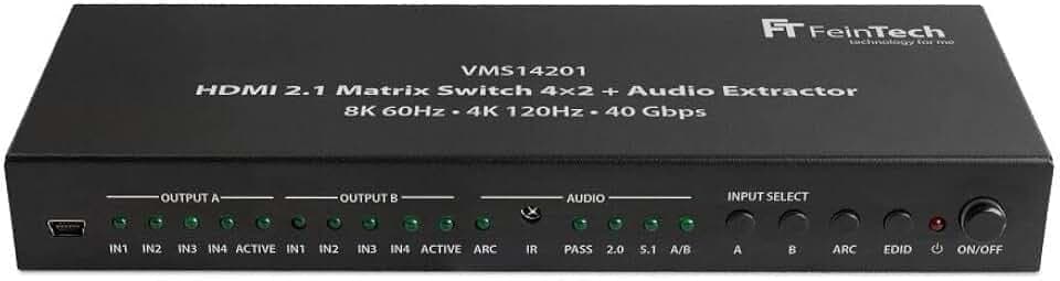 FeinTech VMS14201 HDMI 2.1 Matrix Switch 4x2 mit Audio Extractor 4 in 2 Out 8K 4K 120Hz