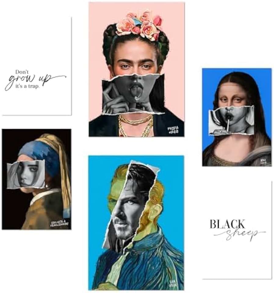 Nacnic 6er-Set Ikonische Frida Van Gohg Collage Pop Art Poster mit Designillustrationen zur Dekoration der Wände Ihres Zuhauses. Räume, Büro, Laden und Geschäft A3 und A4 Rahmenlos