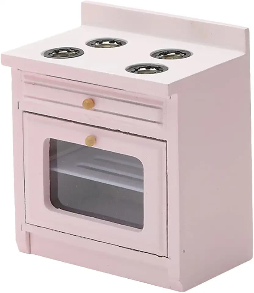 TOYANDONA Puppenhaus Miniatur Herd Herd 1: 12 Mini Möbel Holz Kochen Bench Küche Spielzeug Möbel Modell für DIY Handwerk Kinder Geburtstag Decor Rosa