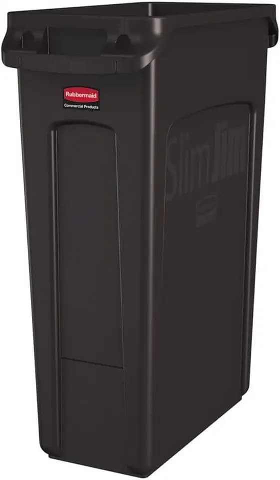 Rubbermaid Commercial Products Slim Jim Plastic Rectangular Trash/Garbage Can/Bin with Venting Channels, 23 GAL, Brown, for Kitchens/Classrooms/Offices/Back of House