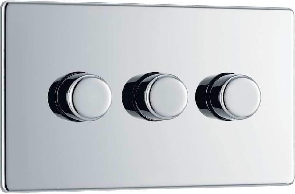BG Electrical FPC83P-01 Dimmerschalter, schraubenlos, 400 W, 3 Gang, 2-Wege, poliertes Chrom, 400 W