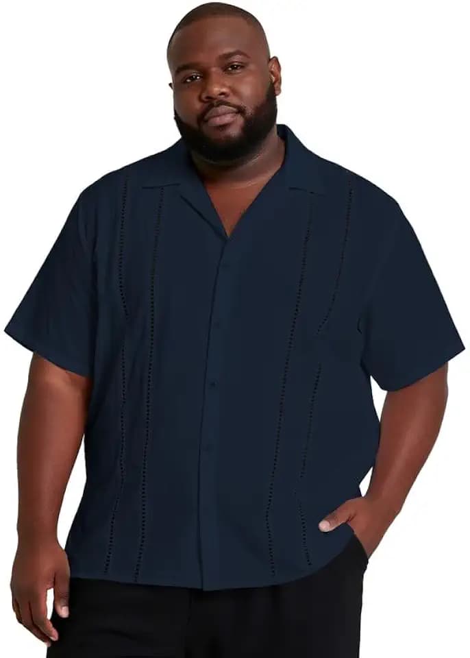 Big and Tall Guayabera Shirt for Men – Cuban Short Sleeve Button Up Summer Office & Beach Dress Shirt
