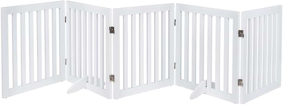 Unipaws 254 cm extra breites Absperrgitter für Hunde ohne Bohren aus Holz freistehend faltbar Sicherheitsgitter für Treppen und Türdurchgänge 5 Paneele 61 cm hoch Indoor Hundegitter, Weiß