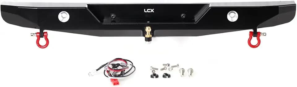 LCX Racing 1/6th RC Crawler Car CNC Aluminum HD Rear Bumper w/Led Red Shackle for Axial SCX6, Upgrades Parts Accessories