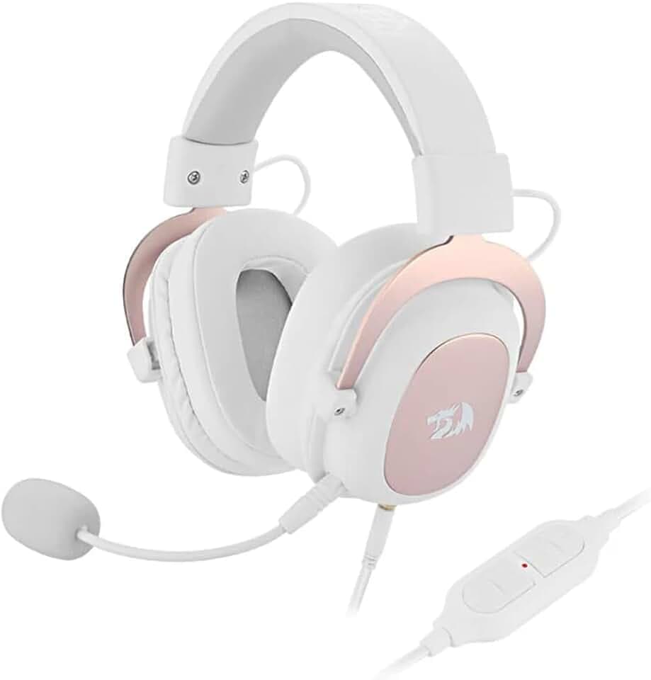 REDRAGON H510W Zeus 2 White - Gaming-Kopfhörer - Komfortables Headset - High Definition Audio + leistungsstarke Bässe - Kopfhörer mit Mikrofon für PC, Handy, PS4-7.1 Sound + herunterladbare Software