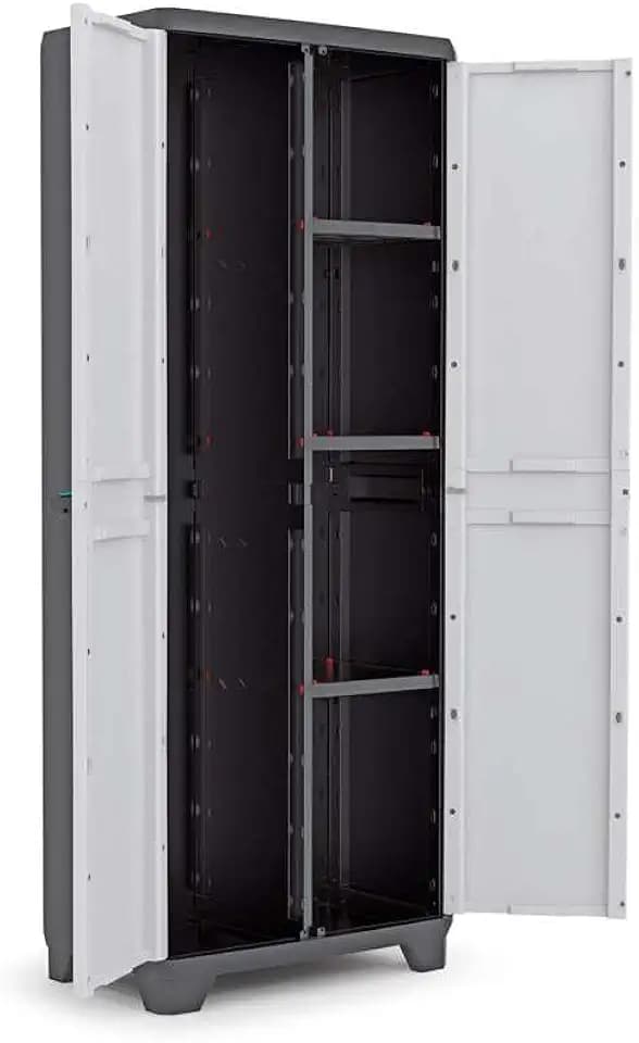 Keter Linear Utility Gartenschrank aus Kunststoff, Besenschrank, Kunststoffschrank, hellgrau, 68x39x173cm