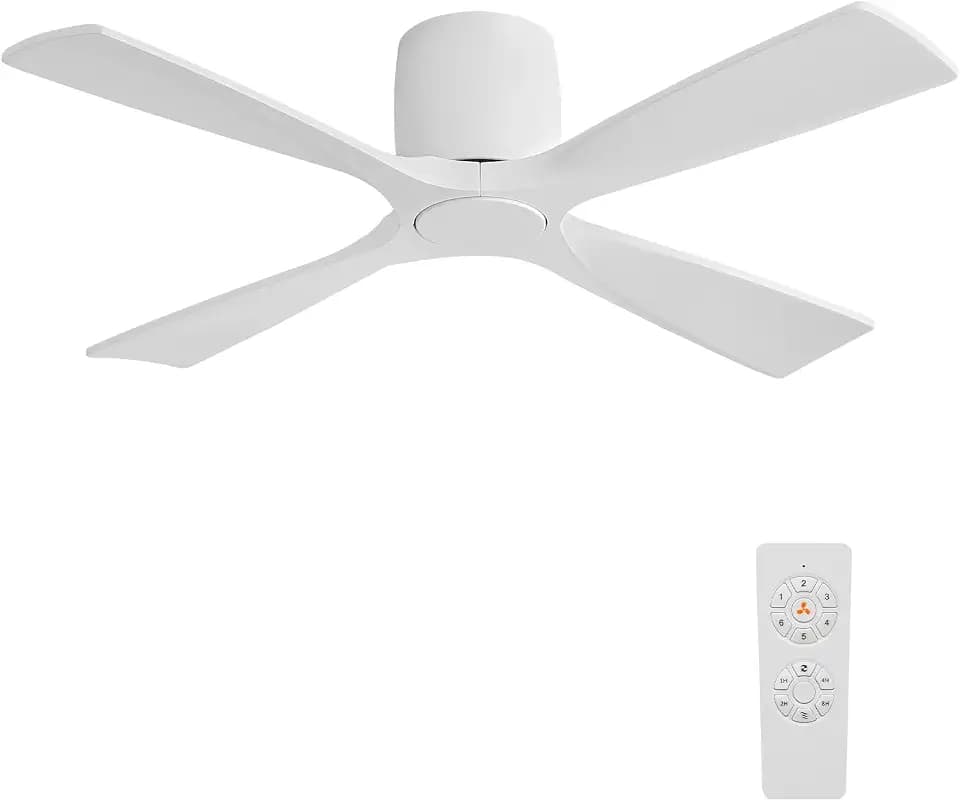 WINGBO 54" Wood Flush Mount Ceiling Fan without Light,White