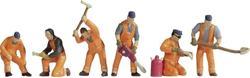NOCH® Gleisbautrupp, handbemalte Modellfiguren, 1:87 für Spur H0 in oranger Sicherheitskleidung - perfekt für den Modellbau, Dioramen und DIY-Projekte