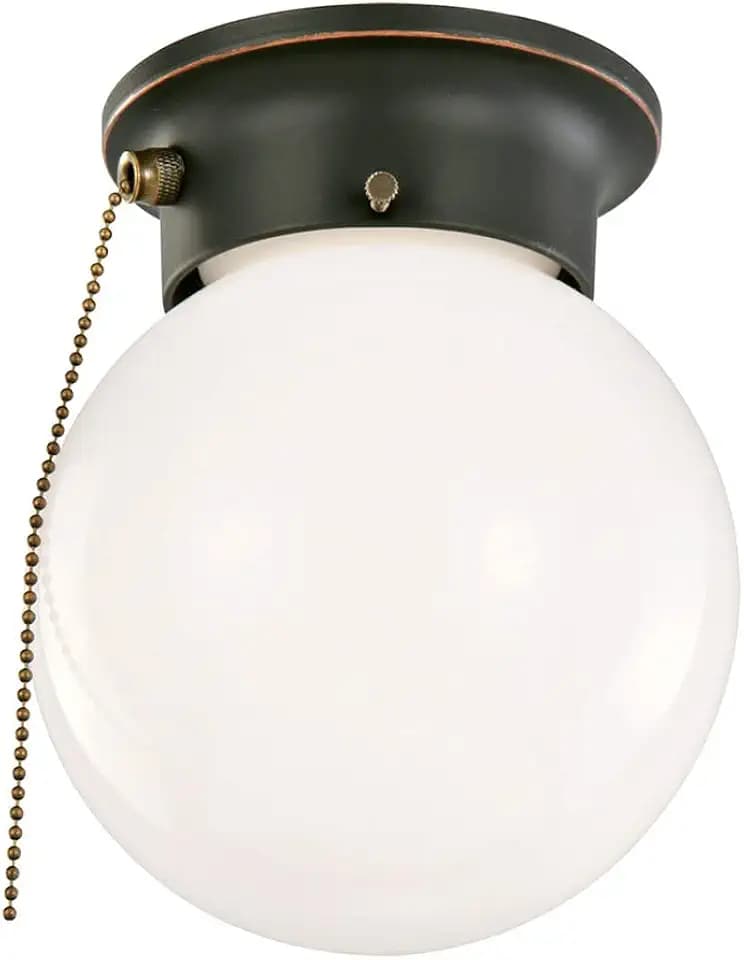 Design House Millbridge Globe 6 Inch Diameter Indoor Ceiling Light Fixture with Pull Chain, for Bedroom, Hallway, Closet & Dining Room, Opal Glass, Oil Rubbed Bronze, 519264