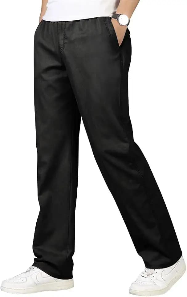 OCHENTA Men's Elastic Waist Relaxed Straight Leg Baggy Pull On Work Casual Lounge Pants