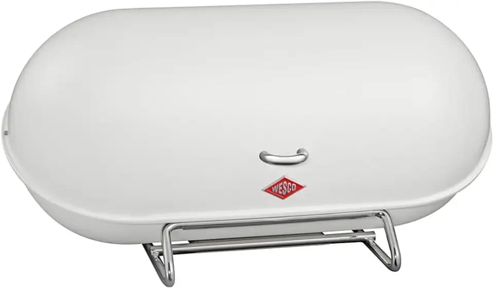 WESCO Brotkasten Breadboy mit klapperfreiem Schwenkdeckel in der Farbe weiß matt, pulverbeschichtetes Stahlblech, Lüftungslöcher und stabiler Handgriff