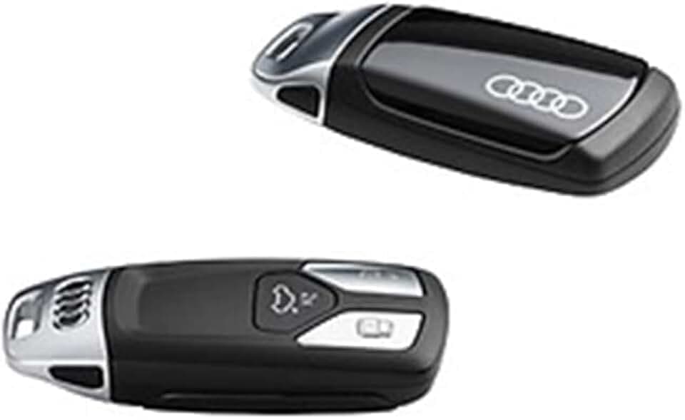 Audi 8W0071208BY9T Schlüsselblende Cover, mit Ringe Logo, nur für Schlüssel 4M0959754 8W0959754 8S0959754 *mit* Chromspange (mythosschwarz)