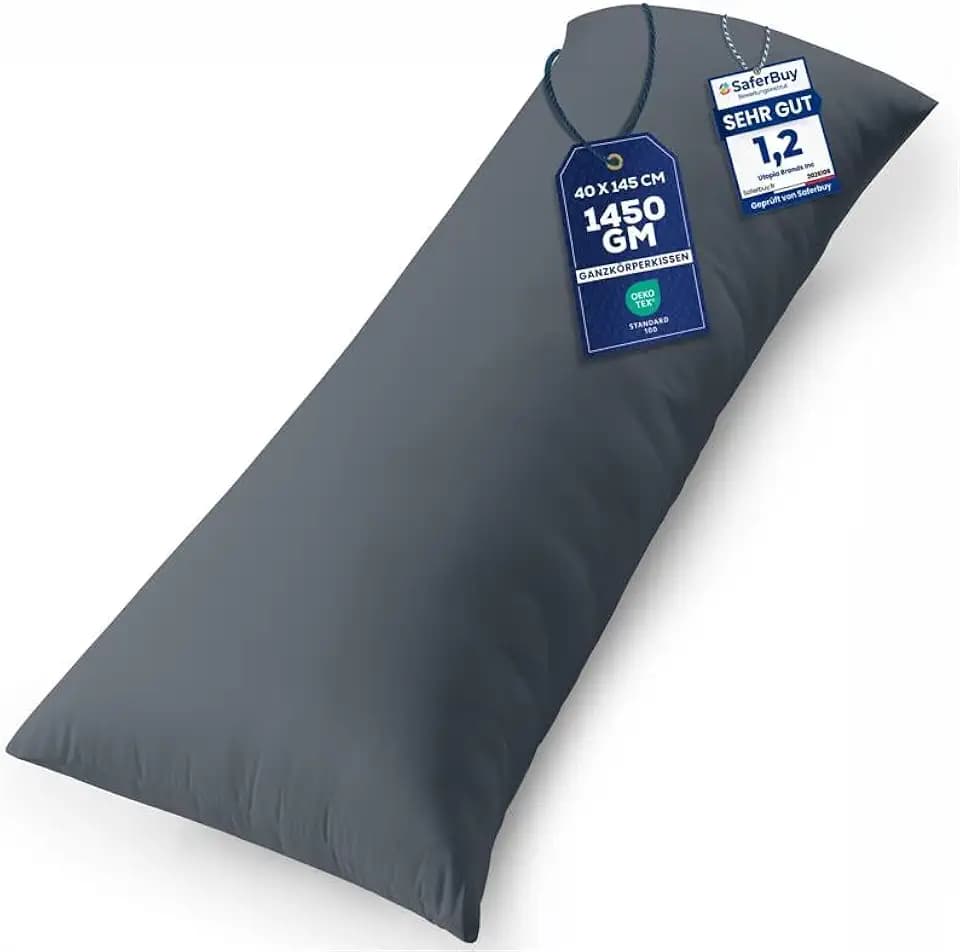 Utopia Bedding Seitenschläferkissen Körperkissen Schwangerschaftskissen | 40x145 cm Grau Bezug aus weicher Mikrofaser Schwangerschaftskissen Polyesterfüllung Beinstütze Nackenstütze Langes Kissen
