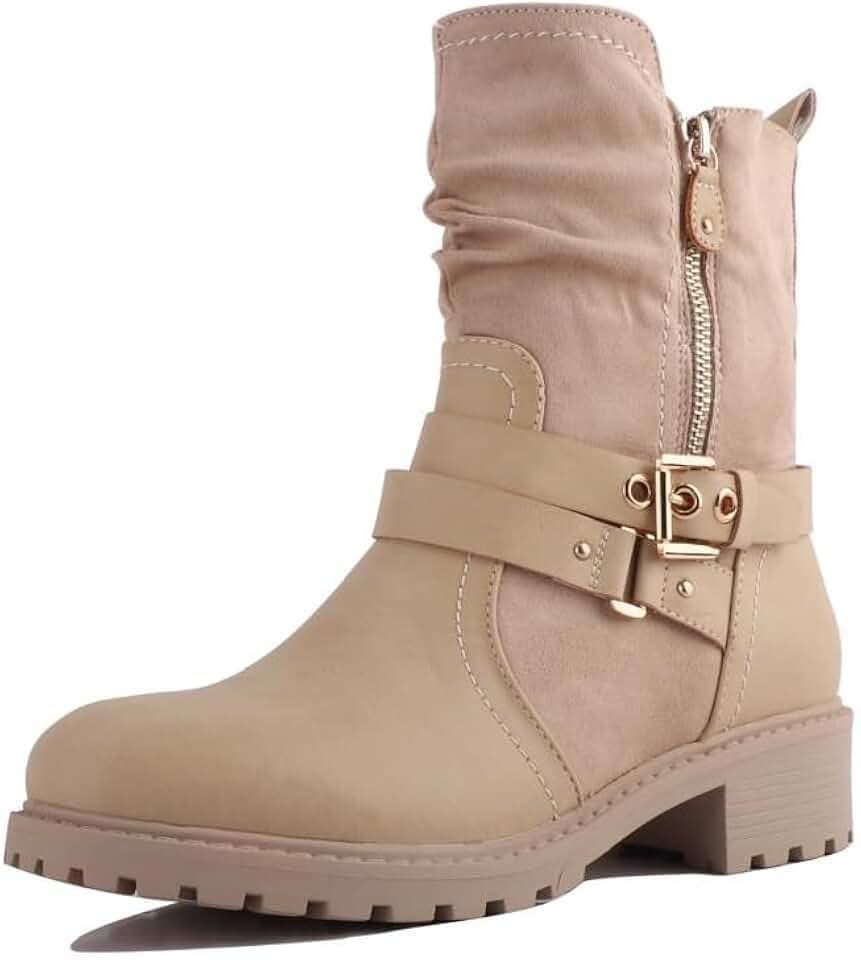 Pogolino Damen Stiefeletten Nieten Biker Boots mit Reißverschluß flach bequem Stiefel 2520