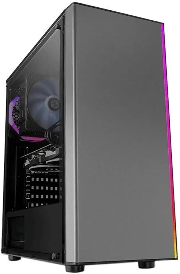 ATX-Gehäuse mit 2 x USB 2.0, 1 x USB 3.0, Audio, ARGB-Licht, 12 cm Rücklüfter und Grafikkapazität bis zu 330 mm, ideal für Gaming.