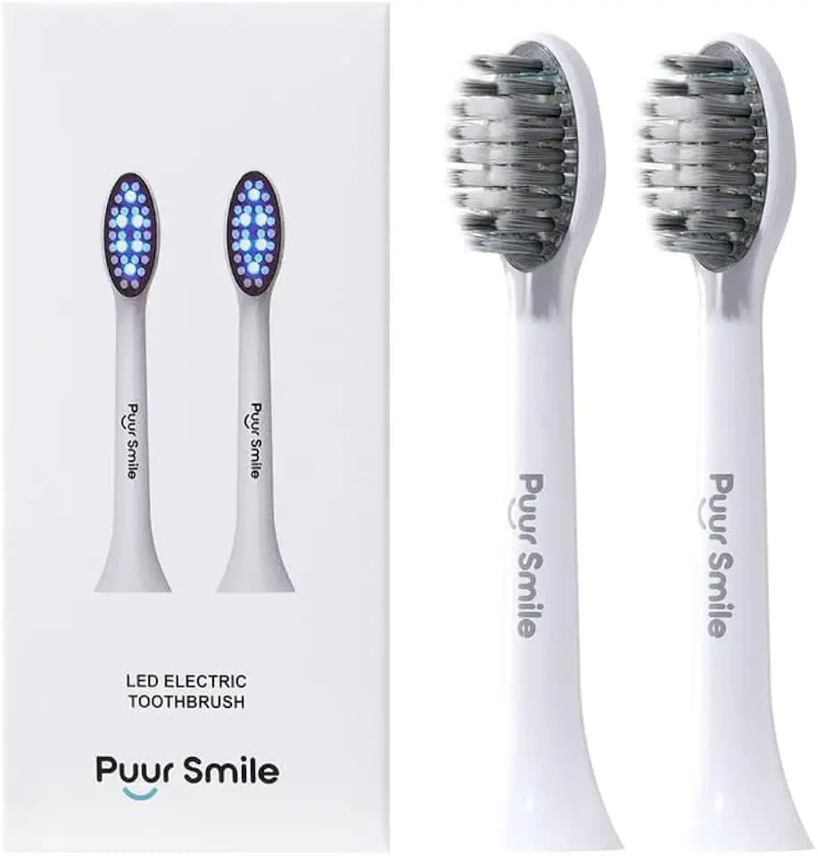 Puur Smile Lumi Toothbrush Replacement Heads | Compatible with Click-On Electric Toothbrush Handles | Gentle Gum Care & Plaque Control | Pack of 2 Soft Blue LED Refill Heads