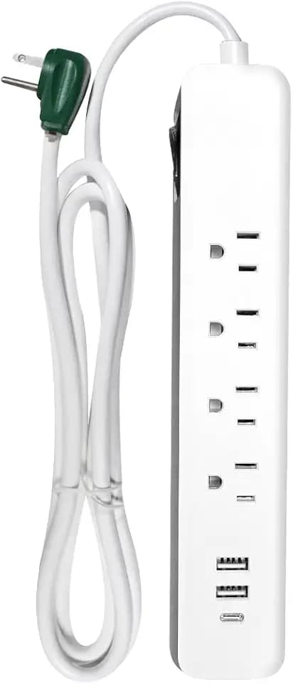 Go Green Power Inc. 6-ft Cord Surge Protector with 4 Outlets, USB-A and USB-C, 450 Joules - Compact, Heavy Duty, Circuit Breaker - Ideal for Home & Office - GG-1462USBC