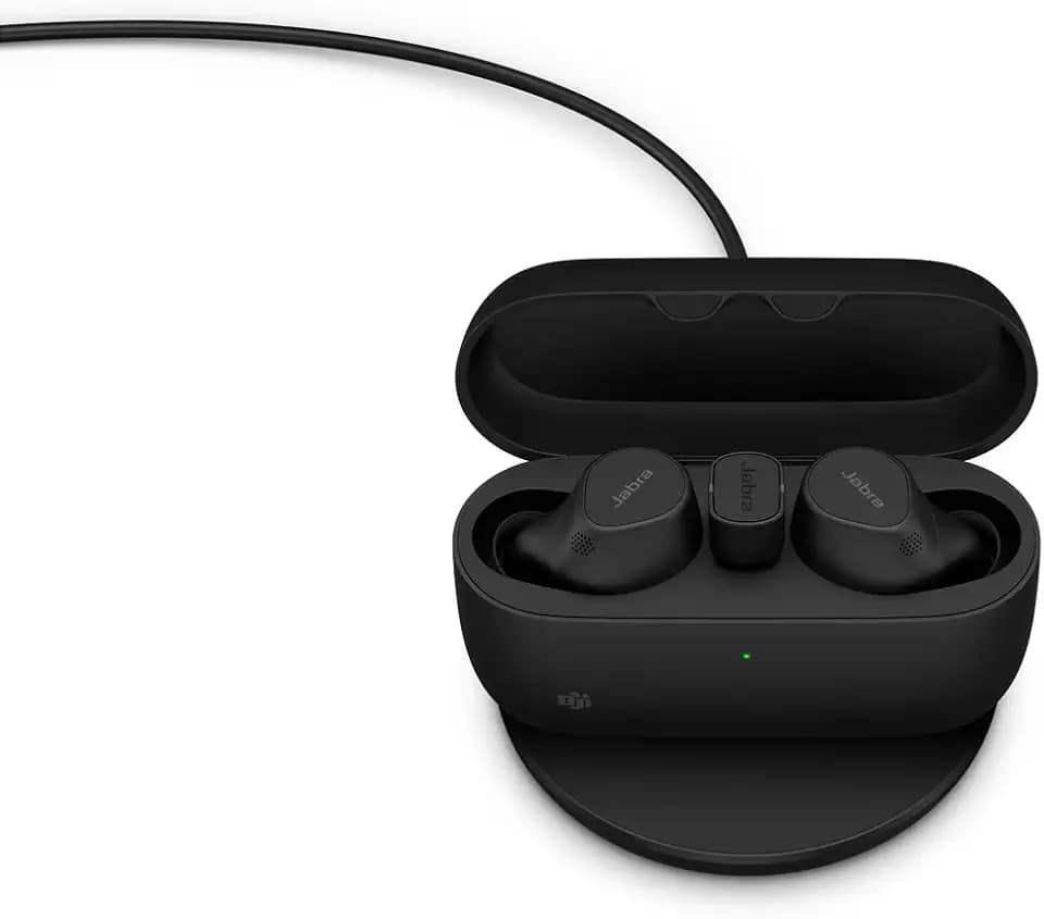 Jabra Evolve2 True Wireless in-Ear Bluetooth Earbuds with Wireless Charging Pad - Active Noise Cancellation, MultiSensor Voice Technology - MS Teams Certified, Works with All Other Platforms - Black