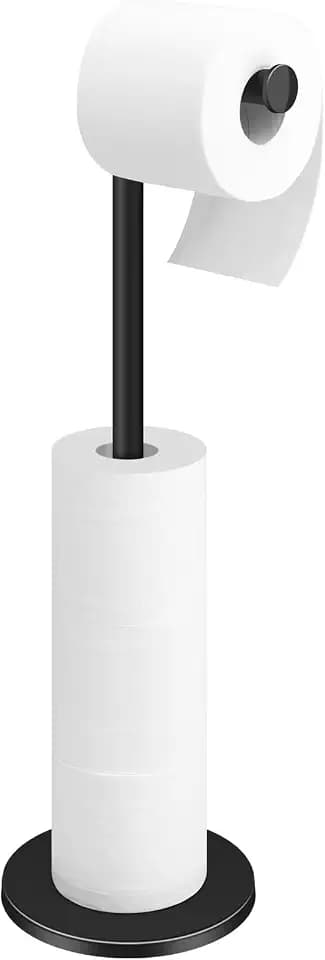 TACGEA Toilet Paper Holder Stand, Bathroom Toilet Paper Roll Holder Stainless Steel Free Standing, Storage for 4 Rolls of Paper, Matte Black
