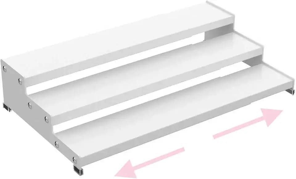 Step Can Organizer, Metal Tiered Spice Rack for Kitchen Counter, 3-Tier Storage Shelf for Canned Food （1Pack/White/Without holes