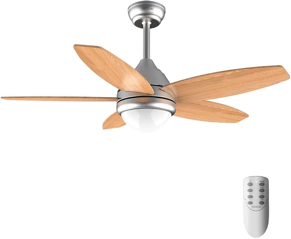 Cecotec Deckenventilator EnergySilence Aero 495, 106 cm Spannweite | LED-Licht, 3 Lichtfarben, Fernbedienung, Timer bis 8 Std., 3 Stufen, 55 W Kupfermotor, 5 Rotorblätter, wendbare Flügel