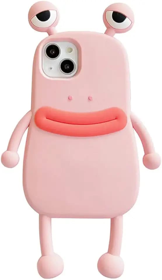 Men Women Super Funny Novelty Hotdog Sausage Mouth Big Eyes Green Frog Pink Frog Phone Case Soft TPU Silicone Rubber Phone Cover Compatible with iPhone 16 Pro Max, Full Body Protection -Pink
