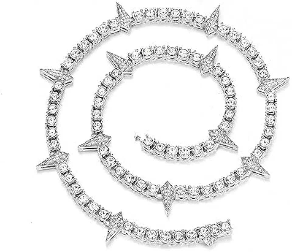 Spikes Iced Out Chain For Men Women Zircon Tennis Chain Trendy Cool Rapper Anime Hippie Panther Paw Choker Necklace Halloween Cosplay Wakanda King Jewelry Gift